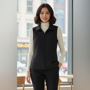 NWT MNG by Mango Pinstripe Collared Zip-Up Vest, Size Small